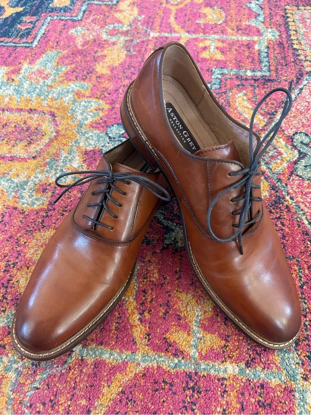 NWOT Aston Grey | Men's Cognac Brown Leather Lace Up Leu Derby Dress Shoes Sz 10